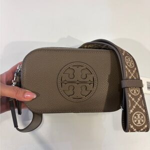 Tory Burch Miller Mini Leather Logo Crossbody Lightweight Wild Mushroom
